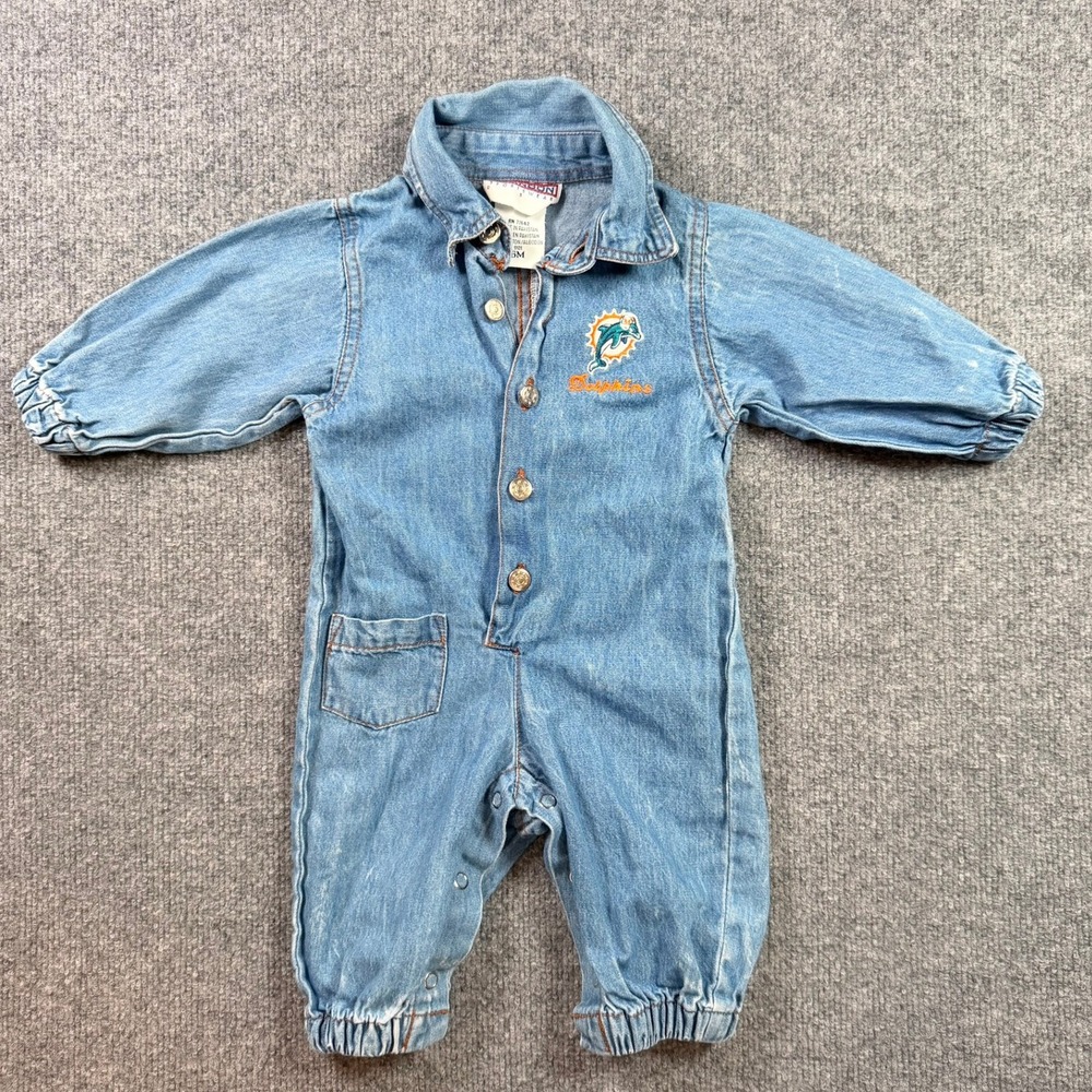 Miami Dolphins NFL Vintage Brandon Sportswear Denim Coverall Baby 6M Blue